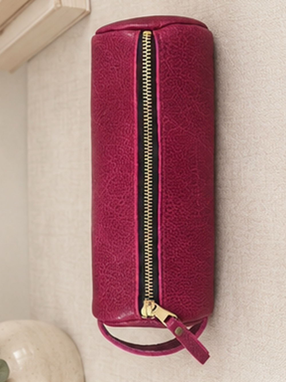 Portland Leather Goods Sushi Roll travel Makeup Pencil Art leather Pouch Orchid